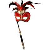 Women's Feather Masquerade Mask with Holding Stick