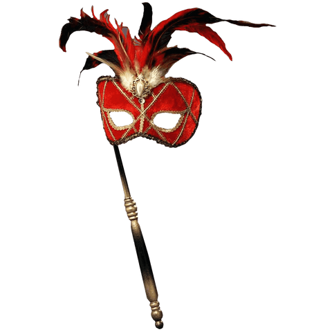 Women's Feather Masquerade Mask with Holding Stick