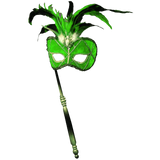 Women's Feather Masquerade Mask with Holding Stick