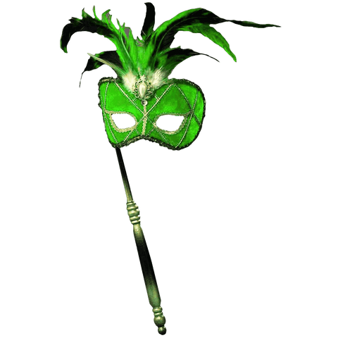 Women's Feather Masquerade Mask with Holding Stick