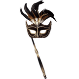 Women's Feather Masquerade Mask with Holding Stick